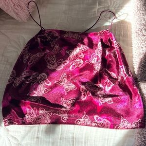 Urban renewal pink velvet butterfly spaghetti strap tank top